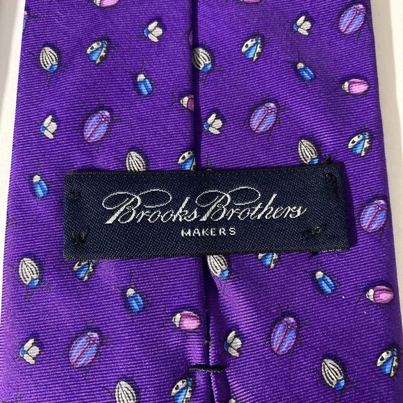 Brooks Brothers Makers Purple Beetle Lady Bug Tie Necktie Silk 58" 4" - Picture 5 of 6